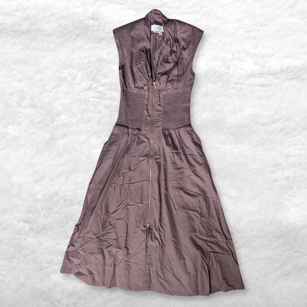 anthropologie tommie brown smocked waist front zip midi dress
